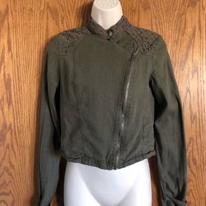 Stoosh Green Cropped Jacket Floral Lace Jrs Sz XS